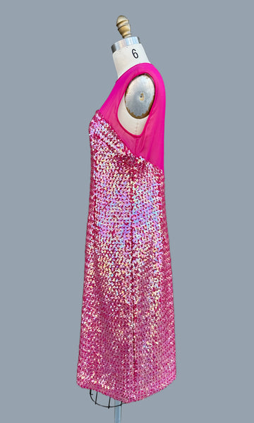 VINTAGE MERMAID Pink Sequin & Sheer 60s Dress • Medium