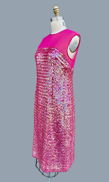 VINTAGE MERMAID Pink Sequin & Sheer 60s Dress • Medium