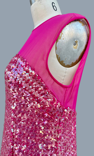 VINTAGE MERMAID Pink Sequin & Sheer 60s Dress • Medium