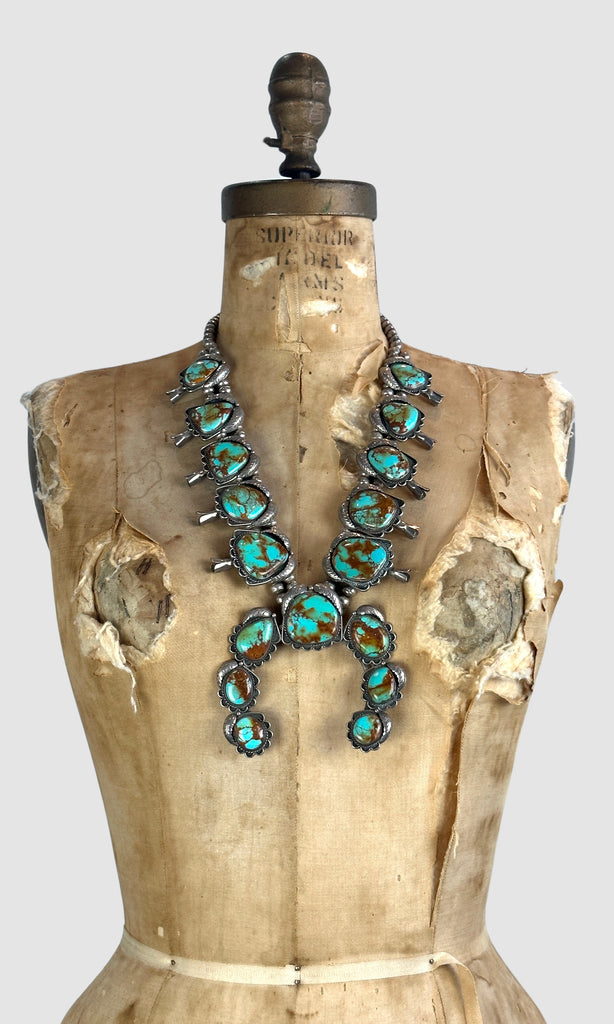 Vintage Turquoise Sterling Silver Double Bead Squash Blossom Necklace –  Black Shag Vintage