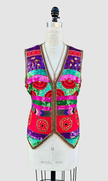LAURENEE KAZAR Vintage Sequin Silk 90s Vest • Large