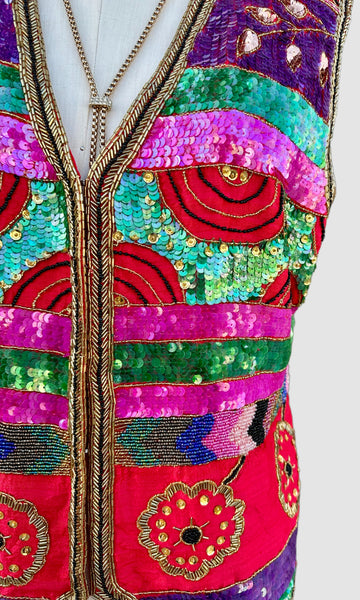 LAURENEE KAZAR Vintage Sequin Silk 90s Vest • Large