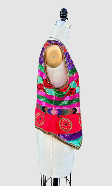 LAURENEE KAZAR Vintage Sequin Silk 90s Vest • Large