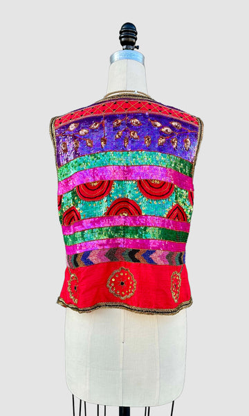 LAURENEE KAZAR Vintage Sequin Silk 90s Vest • Large