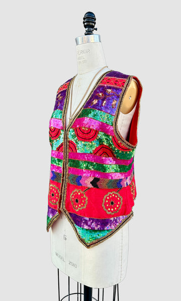 LAURENEE KAZAR Vintage Sequin Silk 90s Vest • Large
