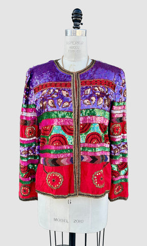 LAURENEE KAZAR Vintage Sequin Silk 90s Jacket • Large