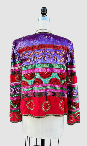 LAURENEE KAZAR Vintage Sequin Silk 90s Jacket • Large