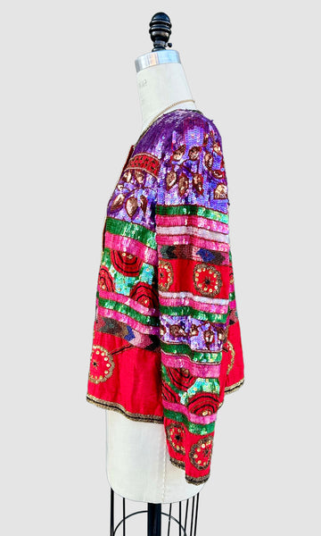 LAURENEE KAZAR Vintage Sequin Silk 90s Jacket • Large