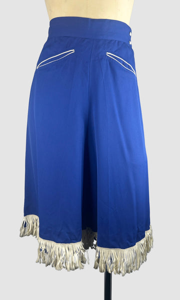 RODEO QUEEN 40s Blue Gabardine Culottes with Fringe • Small