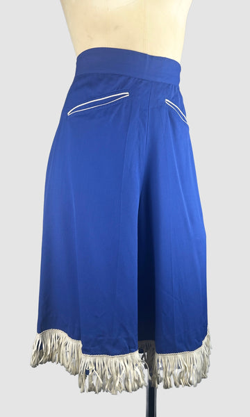RODEO QUEEN 40s Blue Gabardine Culottes with Fringe • Small
