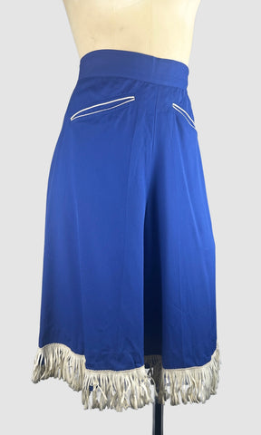 RODEO QUEEN 40s Blue Gabardine Culottes with Fringe • Small