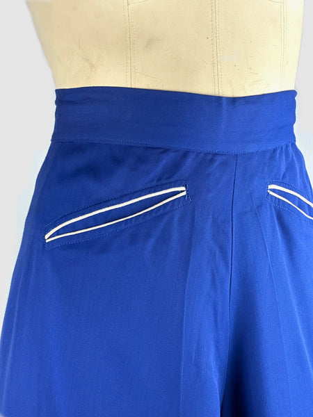 RODEO QUEEN 40s Blue Gabardine Culottes with Fringe • Small