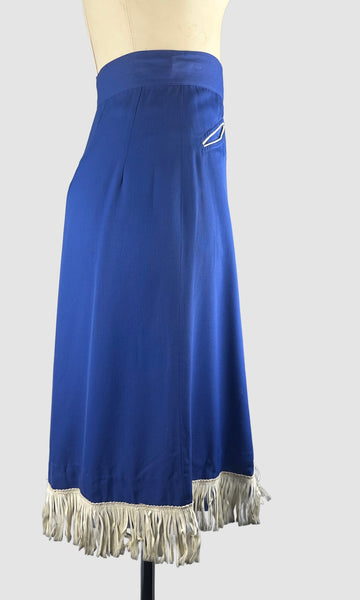 RODEO QUEEN 40s Blue Gabardine Culottes with Fringe • Small