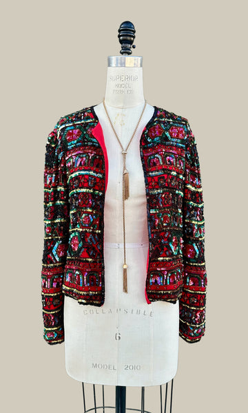 PAPÉLL BOUTIQUE Evening Vintage Sequin Silk 80s/90s Jacket • Small