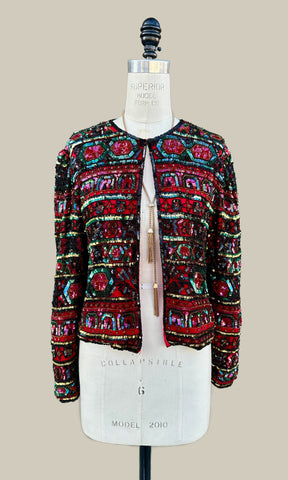 PAPÉLL BOUTIQUE Evening Vintage Sequin Silk 80s/90s Jacket • Small