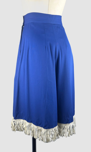 RODEO QUEEN 40s Blue Gabardine Culottes with Fringe • Small
