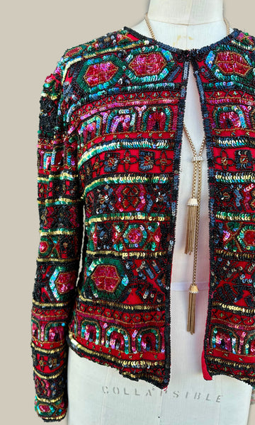 PAPÉLL BOUTIQUE Evening Vintage Sequin Silk 80s/90s Jacket • Small