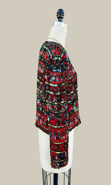 PAPÉLL BOUTIQUE Evening Vintage Sequin Silk 80s/90s Jacket • Small