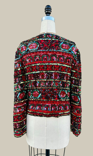 PAPÉLL BOUTIQUE Evening Vintage Sequin Silk 80s/90s Jacket • Small