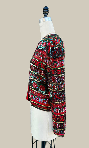 PAPÉLL BOUTIQUE Evening Vintage Sequin Silk 80s/90s Jacket • Small