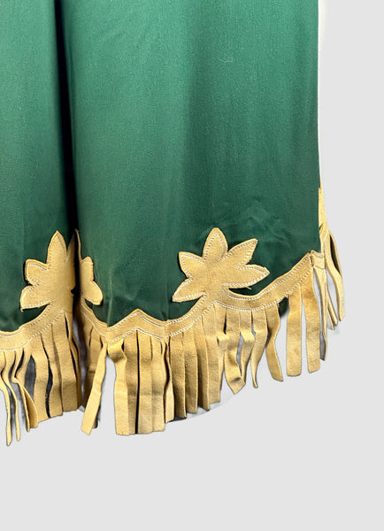 BEST WESTERN 40s Leather Fringe Green Gabardine Culottes • Small