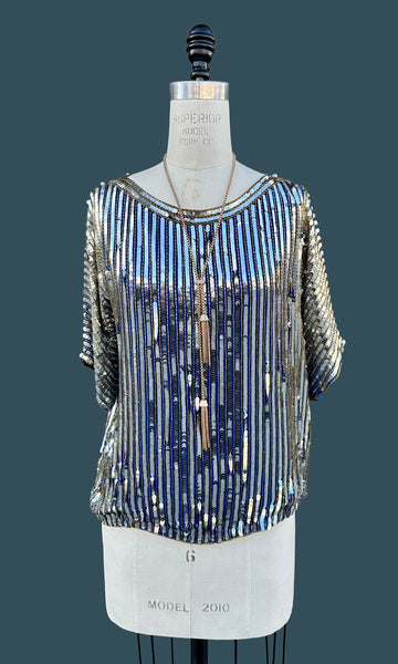 VINTAGE SITARA SILK Sequin 80s Top • Medium