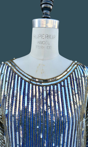 VINTAGE SITARA SILK Sequin 80s Top • Medium