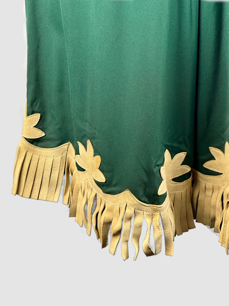 BEST WESTERN 40s Leather Fringe Green Gabardine Culottes • Small