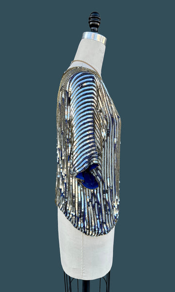 VINTAGE SITARA SILK Sequin 80s Top • Medium