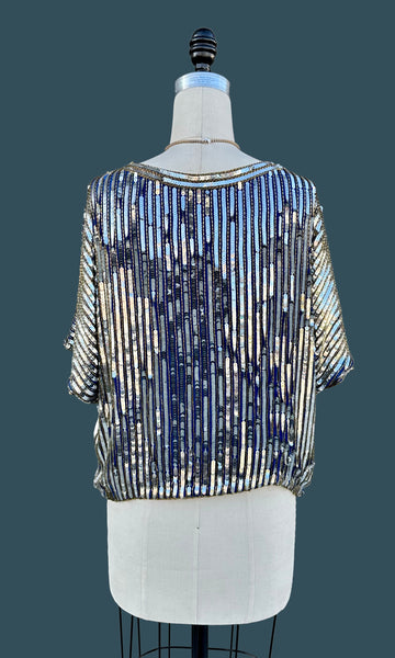 VINTAGE SITARA SILK Sequin 80s Top • Medium