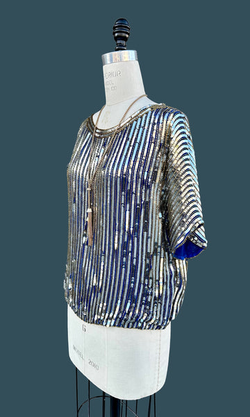 VINTAGE SITARA SILK Sequin 80s Top • Medium