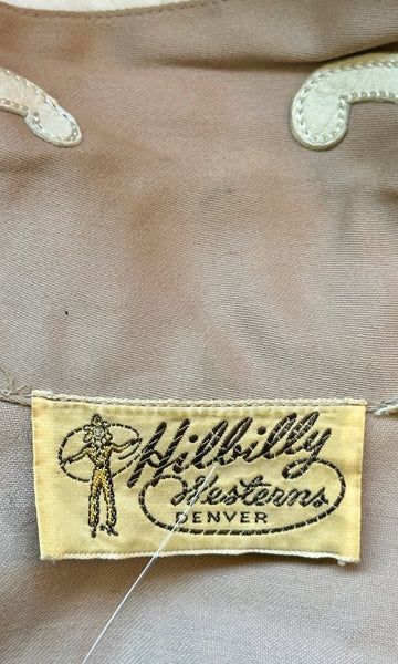 HILLBILLY WESTERNS Denver 40s Western Leather Fringe Gabardine Shirt • Small