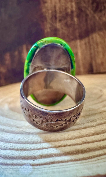 SYLVANA APACHE ZUNI Vintage Silver Pueblo Night Sky Inlay Ring JM12 • Size 10 1/2