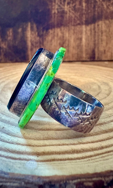 SYLVANA APACHE ZUNI Vintage Silver Pueblo Night Sky Inlay Ring JM12 • Size 10 1/2