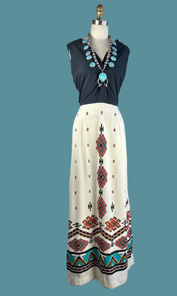 ALFRED SHAHEEN 70s Navajo Inspired Print Dress  • Medium