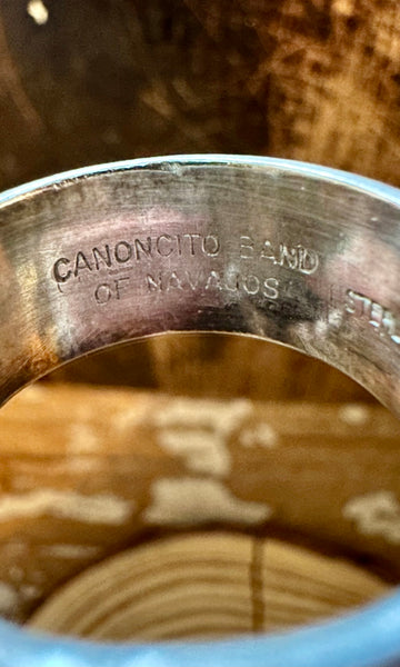 SYLVANA APACHE ZUNI Vintage Silver Pueblo Night Sky Inlay Ring JM12 • Size 10 1/2