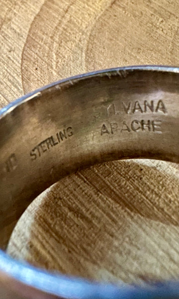 SYLVANA APACHE ZUNI Vintage Silver Pueblo Night Sky Inlay Ring JM12 • Size 10 1/2