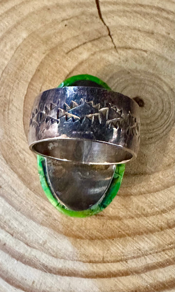 SYLVANA APACHE ZUNI Vintage Silver Pueblo Night Sky Inlay Ring JM12 • Size 10 1/2