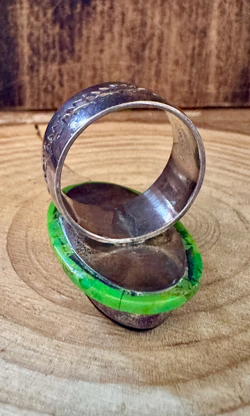 SYLVANA APACHE ZUNI Vintage Silver Pueblo Night Sky Inlay Ring JM12 • Size 10 1/2