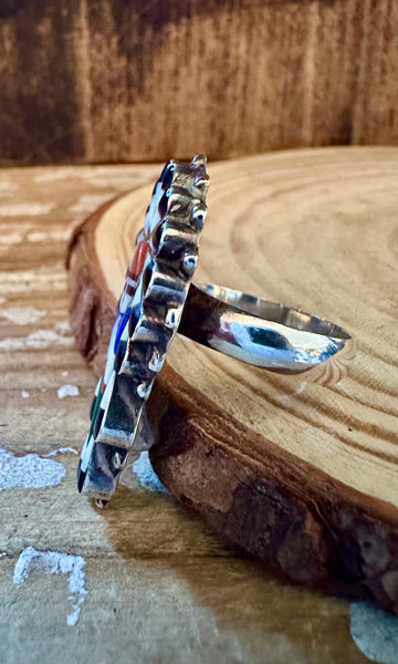 ZUNI KACHINA DOLL Vintage Silver Inlay Ring JM11 • Size 7 1/4
