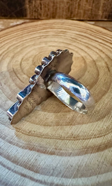 ZUNI KACHINA DOLL Vintage Silver Inlay Ring JM11 • Size 7 1/4