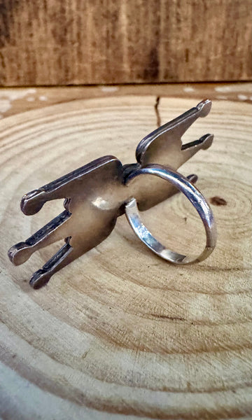 ZUNI SUN FACE Vintage Silver Inlay Ring JM10 • Size 5 1/2
