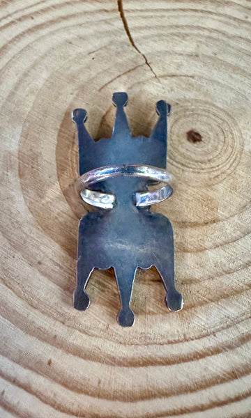 ZUNI SUN FACE Vintage Silver Inlay Ring JM10 • Size 5 1/2