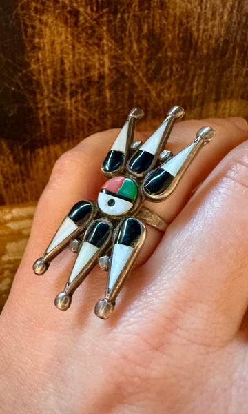 ZUNI SUN FACE Vintage Silver Inlay Ring JM10 • Size 5 1/2