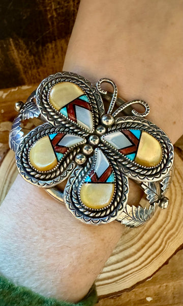 JM YAZZIE ZUNI Butterfly Silver Inlay Cuff JM20