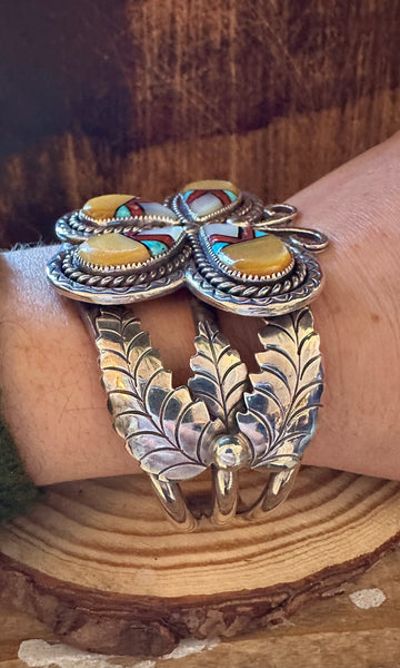 JM YAZZIE ZUNI Butterfly Silver Inlay Cuff JM20