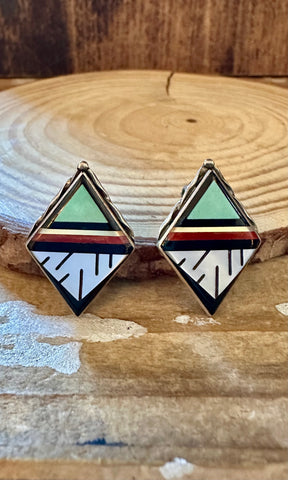 ZUNI DIAMOND Shape Vintage Silver Clip On Earrings JM03