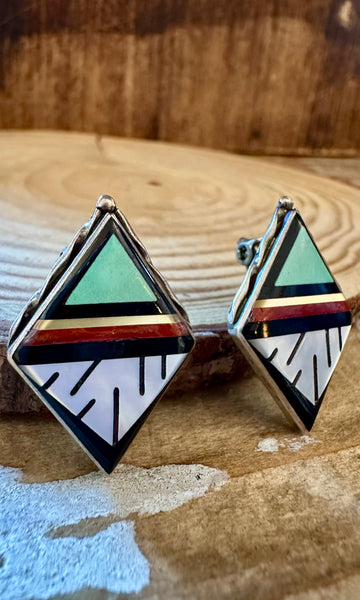 ZUNI DIAMOND Shape Vintage Silver Clip On Earrings JM03