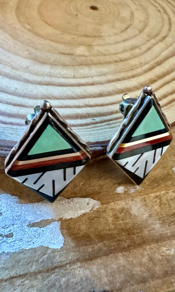 ZUNI DIAMOND Shape Vintage Silver Clip On Earrings JM03