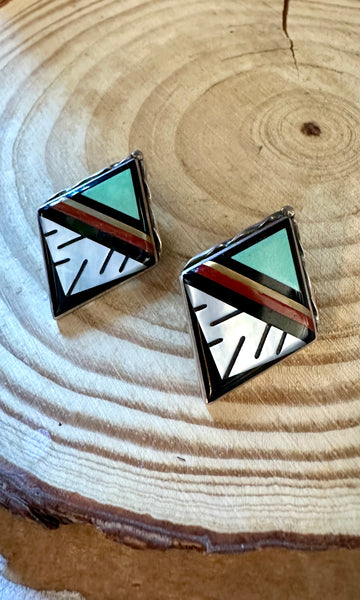 ZUNI DIAMOND Shape Vintage Silver Clip On Earrings JM03